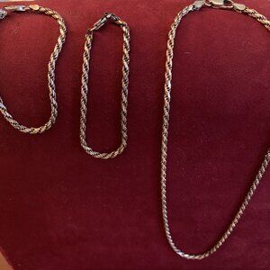 3pc Sterling Rope Necklace/2 Matching Bracelets (Italy)